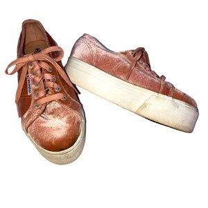 Superga rose pink velvet platform sneakers 5 1/2